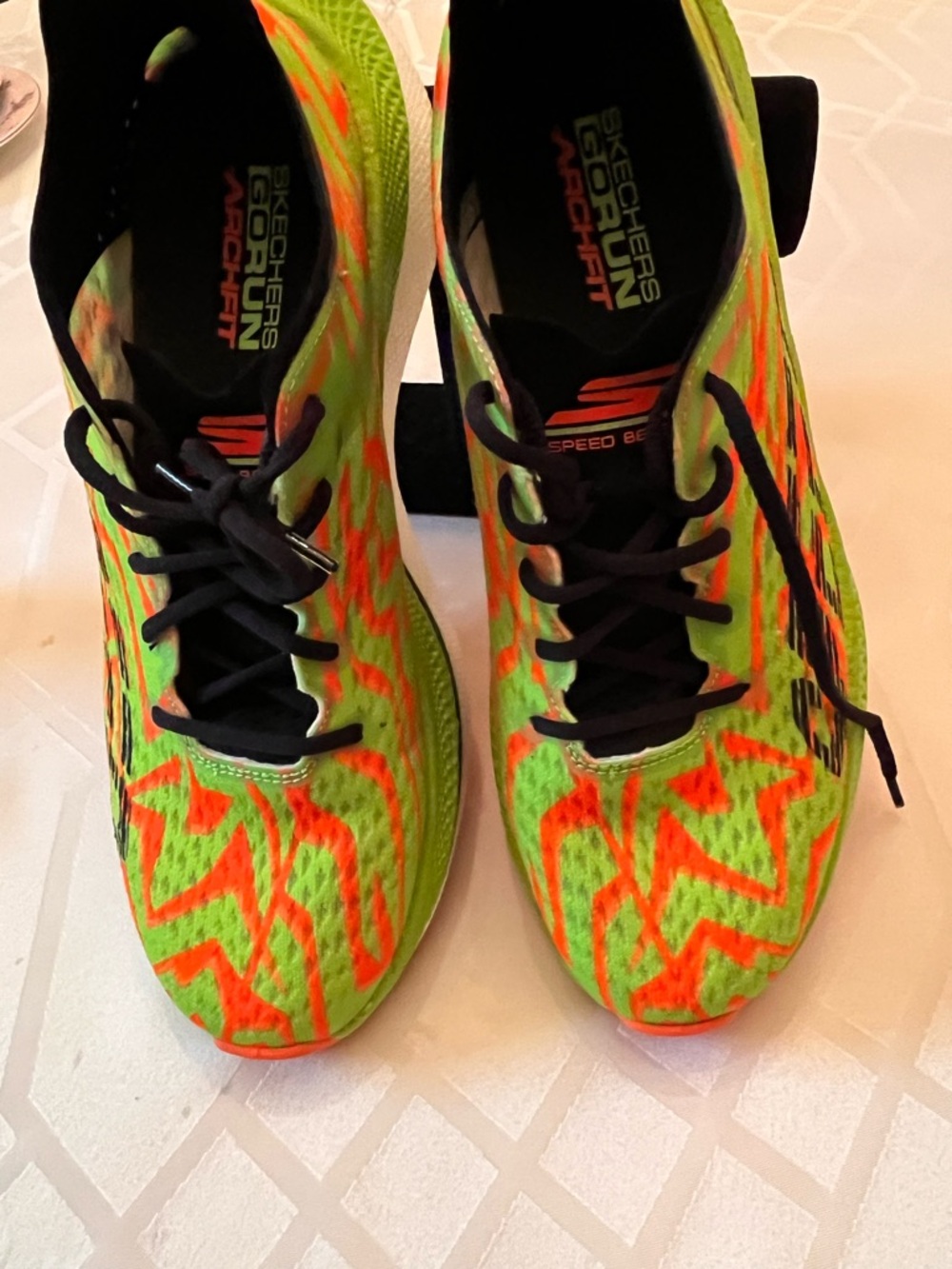 Ladies Skechers Neon Green and Orange Athletic Slip-On Shoes- Size 9